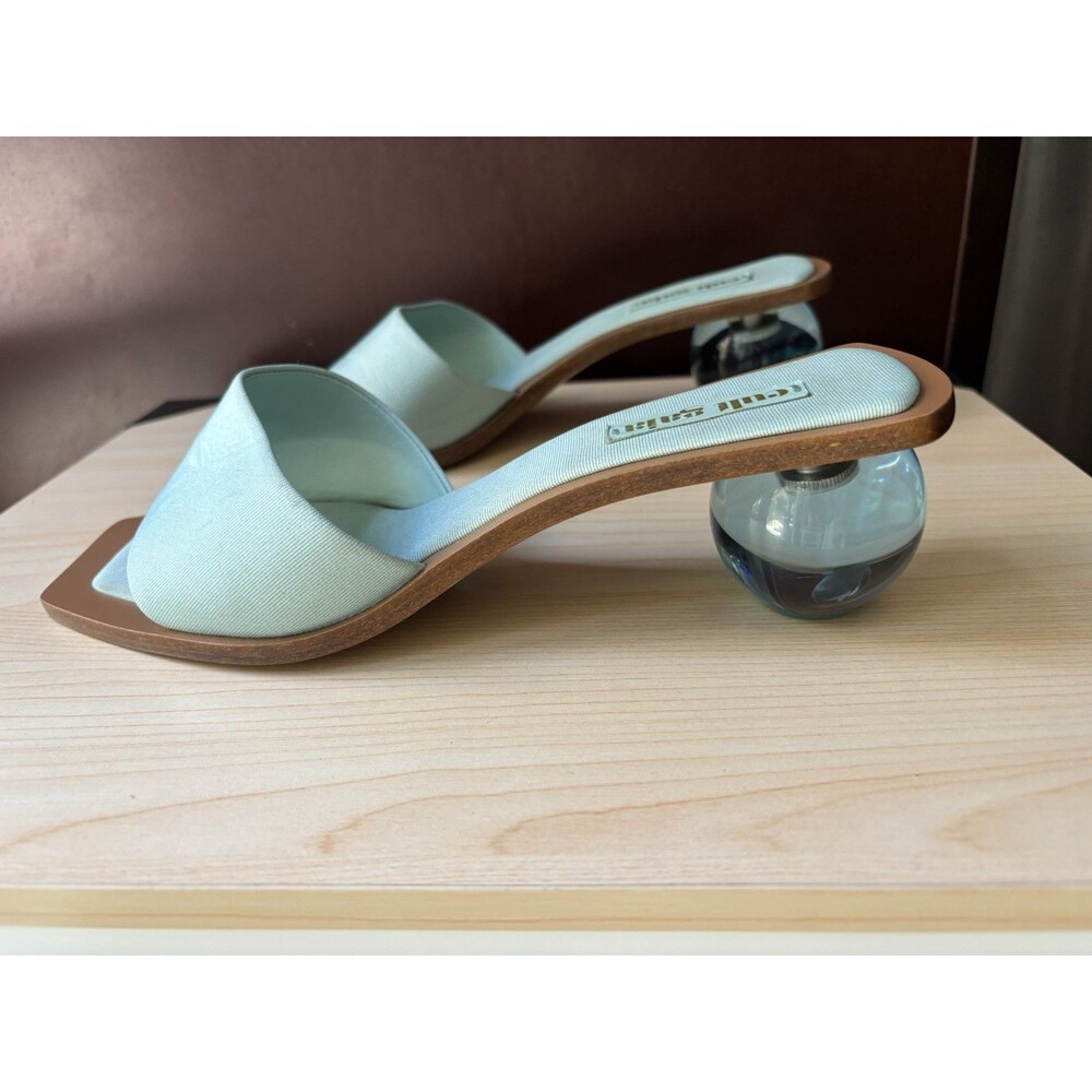 Cult Gaia Sky Turquoise Tao Faille Slides Sandals Sphere Heel Size 39 $400